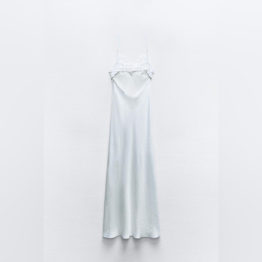 Zara dress white midi ruffled satin lingerie inspired bodycon fitted wedding - Picture 7 of 16